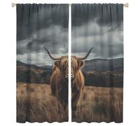 FYFMUSHE Modern Rustic Cow Room Darkening Rod Pocket Curtain Nature Highland Animal Mountain Window Treatment Thermal Insulated Curtains for Bedroom 107cm W x 137cm L