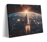 FYFMUSHE Modern Space Shuttle Canvas Wall Art Paintings Abstract Plane Flying Over Earth Picture Pictures on Canvas Prints Framed Ready to Hang Artwork for Bedroom Home Decor 12x18inch(30x45cm)