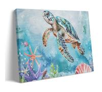 FYFMUSHE Modern Swimming Turtle Canvas Wall Art Paintings Ocean Shell Colorful Animal Pictures on Canvas Prints Framed Ready to Hang Artwork for Bedroom Home Decor 08x12inch(20x30cm)