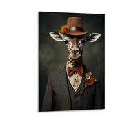 FYFMUSHE Modern Vintage Animal Wall Art Print Funny Giraffe In Suit Framed Canvas Poster Artwork for Bedroom Living Room Office 08x12inch(20x30cm)