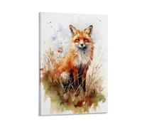FYFMUSHE Mysterious Red Fox Bedroom Decor Wall Art Rustic Vintage Animal Canvas Print Poster Framed Painting Artwork for Living Room Office 12x18inch(30x45cm)