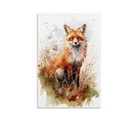 FYFMUSHE Mysterious Red Fox Wall Art for Living Room Rustic Vintage Animal Paintings on Canvas Wall Art Poster for Home Decorations Wall Decor