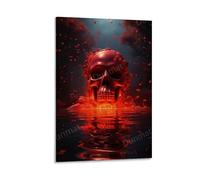 FYFMUSHE Mystic Floral Skulls Wall Decorations for Bedroom Modern Lake Skeleton Gothic Style Canvas Wall Art for Living Room Painting Stretched And Framed Ready to Hang Home Decor