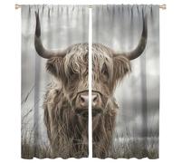 FYFMUSHE Retro Highland Cow Curtains for Bedroom Grassland Country Animals Blackout Thermal Insulated Curtain Panels Rod Pocket Window Drapes for Room Darkening 140cm W x 160cm L