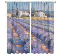 FYFMUSHE Retro Lavender Room Darkening Rod Pocket Curtain Rustic Cottage Flower Field Natural Window Treatment Thermal Insulated Curtains for Bedroom 214cm W x 214cm L