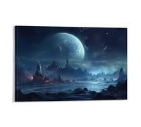 FYFMUSHE Retro Universe Canvas Wall Art Prints Abstract Galaxy Blue Space Landscape Painting Art Poster Framed Artwork for Home Bedroom Living Room Office Wall Decor