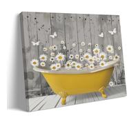 FYFMUSHE Rustic Daisy Canvas Wall Art Paintings Yellow Bathtub Natural Flowers Pictures on Canvas Prints Framed Ready to Hang Artwork for Bedroom Home Decor 16x24inch(40x60cm)