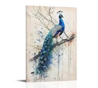 FYFMUSHE Rustic Peacock Canvas Wall Art Paintings Natural Beautiful Watercolor Animal Pictures on Canvas Prints Framed Ready to Hang Artwork for Bedroom Home Decor 08x12inch(20x30cm)