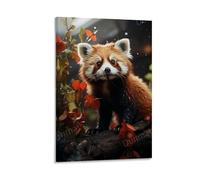 FYFMUSHE Rustic Red Panda Bedroom Decor Wall Art Natural Woods Plants Cute Animals Canvas Print Poster Framed Painting Artwork for Living Room Office 08x12inch(20x30cm)