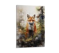FYFMUSHE Rustic Wild Fox Canvas Wall Art Prints Woods View Red Animal Watercolor Painting Art Poster Framed Artwork for Home Bedroom Living Room Office Wall Decor