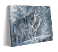 FYFMUSHE Rustic Wolf Canvas Wall Art Paintings Modern Animal Abstract Winter Forest Pictures on Canvas Prints Framed Ready to Hang Artwork for Bedroom Home Decor 12x18inch(30x45cm)