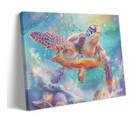 FYFMUSHE Swimming Turtle Canvas Wall Art Paintings Modern Sea Shell Cartoon Animal Pictures on Canvas Prints Framed Ready to Hang Artwork for Bedroom Home Decor 08x12inch(20x30cm)
