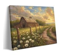 FYFMUSHE Vintage Barn Cottage Canvas Wall Art Paintings Rustic Farmhouse Farm Dandelions Pictures on Canvas Prints Framed Ready to Hang Artwork for Bedroom Home Decor 08x12inch(20x30cm)