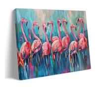 FYFMUSHE Vintage Flamingo Wall Art for Living Room Pink Animal On Blue Green Background Paintings on Canvas Wall Art Poster for Home Decorations Artwork Wall Decor 20x30inch(50x75cm)