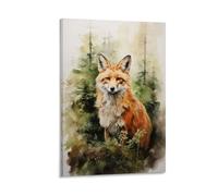 FYFMUSHE Vintage Fox Wall Art Print Rustic Red Nature Animal Rustic Framed Canvas Poster Artwork for Bedroom Living Room Office 12x18inch(30x45cm)
