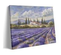 FYFMUSHE Vintage Lavender Canvas Wall Art Paintings Country Farmhouse Purple Flower Landscape Pictures on Canvas Prints Framed Ready to Hang Artwork for Bedroom Home Decor 16x24inch(40x60cm)