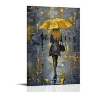 FYFMUSHE Vintage Woman Canvas Wall Art Paintings Woman Walking Rainy Street Pictures on Canvas Prints Framed Ready to Hang Artwork for Bedroom Home Decor 20x30inch(50x75cm)