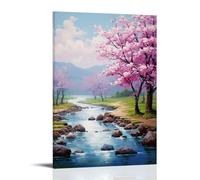 FYFMUSHE Watercolor Cherry Blossom Tree Canvas Wall Art Paintings Pink Flower Plant Abstract Pictures on Canvas Prints Framed Ready to Hang Artwork for Bedroom Home Decor 16x24inch(40x60cm)
