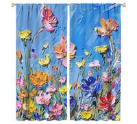 FYFMUSHE Watercolor Flowers Blackout Curtains Abstract Natural Wildflower Plants Rod Pocket Window Drapes Room Darkening Curtains for Bedroom 107cm W x 115cm L
