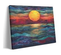 FYFMUSHE Watercolor Ocean Sunrise Canvas Wall Art Paintings Abstract Sun Vintage Sunset Pictures on Canvas Prints Framed Ready to Hang Artwork for Bedroom Home Decor 12x18inch(30x45cm)