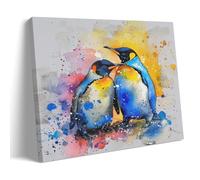 FYFMUSHE Watercolor Penguin Canvas Wall Art Paintings Colorful Nature Modern Animals Pictures on Canvas Prints Framed Ready to Hang Artwork for Bedroom Home Decor 16x24inch(40x60cm)