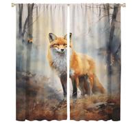 FYFMUSHE Watercolor Vintage Fox Blackout Curtains Abstract Forest Wildlife Rod Pocket Window Drapes Room Darkening Curtains for Bedroom 180cm W x 160cm L