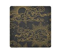 Fygkptb Golden Sun and Moon in the Cloudy Sky on Dark Square Self Adhesive Wrap Bag Makeup Storage Foldable Open Lay Flat for Protects Cosmetics Camera M 17.7 x 17.7 inch