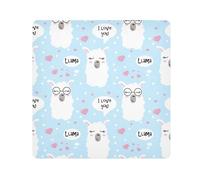 Fygkptb Seamless White Lama Faces with Sunglasses Pink Hearts on Blue Square Self Adhesive Wrap Bag Makeup Storage Foldable Open Lay Flat for Protects Cosmetics Camera L 21.7 x 21.7 inch
