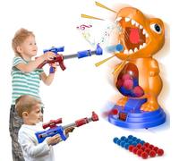 Fygurso Movable Dinosaur Shooting Toys for Kids 5-7 with 2 Air Pump Gun, Target Shooting Games with LED Score Record, Light & Sound, 24 Foam Balls Competition Game Gift for Boys and Girls 3-5+(Orange)