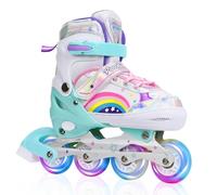 FYHART Adjustable Kids Inline Skates for Girls Beginner Little Kids Big Kids to Play Roller Skates Blades in Outdoor or Indoor (Pink & Rainbow, Small)