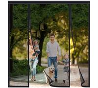 FYHDSH Magnetic Fly Screens for Doors, Anti Mosquito Mesh Curtain, Double Door Screen Curtain for Sliding Door with Powerful Magnets and Full Frame Magic Tape, Keep Fly Bug Out, Black-B-210x200cm