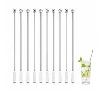 FYHJNC 10PCS 304 Stainless Steel Coffee Stirrers, 7.5 Inch Reusable Cocktail Swizzle Sticks with Rectangular Paddles, Metal Drink Stirrers for Coffee, Tea, Juice, Chocolate Milk, Silver