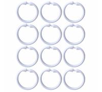 FYHJNC 12 Pack White Plastic Shower Curtain Rings, Easy Snap Closure O-Shaped Curtain Hooks, Smooth Gliding Rustproof Shower Curtain Hooks for Bathroom Shower Rods