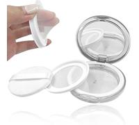 FYHJNC 3g Empty Loose Powder Case, Ultra-Thin Iridescent Silver Travel Powder Container with Mirror, Elastic Mesh Sifter and Soft Flocking Powder Puff for Setting Powder Blush