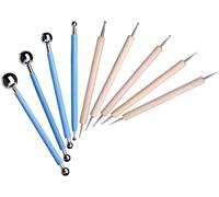 FYHJNC 9 Pcs Dual-Ended Ball Stylus Dotting Tools, Stainless Steel Sculpting Tools with Wood & Rubber Handles for Clay Pottery Ceramics Embossing Polymer Clay Crafts
