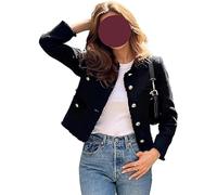 FYHTC Blazers Jackets for Women Fall Fashion Cropped Tweed Jacket Elegant Open Front Office Casual Blazer(Black,Large)