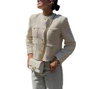 FYHTC Blazers Jackets for Women Fall Fashion Cropped Tweed Jacket Elegant Open Front Office Casual Blazer(White,Large)