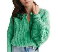 FYHTC Crochet Cardigan Sweaters for Women Tops Chunky Knitted Crew Neck Long Sleeve Button Down Jackets Open Front Coat(Green,Small)