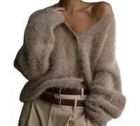 FYHTC Fuzzy Cardigan Sweaters for Women V Neck Button Down Fluffy Knit Sweater Long Sleeve Cardigan Sweater Coat