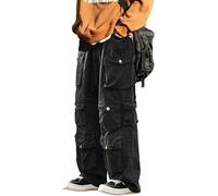 FYHTC Gothic Emo Alt Cargo Hippie Baggy Jeans Mom Goth Punk Denim Pants Cyber Y2k Pants Academic Dark Clothes(Black,Medium)