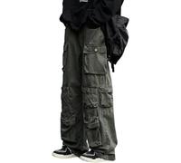 FYHTC Gothic Emo Alt Cargo Hippie Baggy Jeans Mom Goth Punk Denim Pants Cyber Y2k Pants Academic Dark Clothes(Green,X-Large)