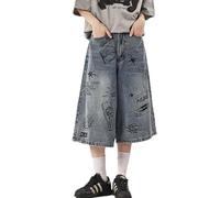 FYHTC Jorts Baggy Y2k Men's Jean Shorts Summer Vintage Hip Hop Skateboard Short Jeans Teen Boys Denim Shorts Streetwear(Medium) Blue