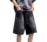 FYHTC Jorts Y2k Mens Jean Shorts Baggy Alt Grunge Denim Shorts Summer Wide Leg Loose Jorts Vintage Hip Hop Cool Designer Shorts(Black,Large)