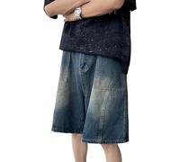 FYHTC Jorts Y2k Mens Jean Shorts Baggy Alt Grunge Denim Shorts Summer Wide Leg Loose Jorts Vintage Hip Hop Cool Designer Shorts(Dark Blue,Large)