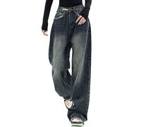 FYHTC Women Wide Leg Jeans High Waist Baggy Jeans for Women Loose Boyfriends Jeans Denim Pants Y2K 90s(Dark Blue,Medium)