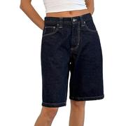 FYHTC Women Y2k Bermuda Denim Shorts Low Rise Wide Leg Knee Length Carpenter Long Jean Shorts Summer Cow Girl Baggy Jorts(Indigo,X-Large)