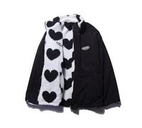 FYHTC Women's Fleece Sherpa Jackets Reversible Kawaii Heart Print Fuzzy Zip Up Cutecore Coats Aesthetic Y2k Gyaru Clothes(Black,X-Large)