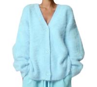 FYHTC Womens Fuzzy Mohair Cardigan Sweaters V Neck Button Down Long Sleeve Fluffy Knit Open Front Slouchy Furry Sweater