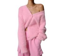 FYHTC Womens Fuzzy Mohair Cardigan Sweaters V Neck Button Down Long Sleeve Fluffy Knit Open Front Slouchy Furry Sweater