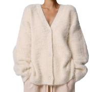 FYHTC Womens Fuzzy Mohair Cardigan Sweaters V Neck Button Down Long Sleeve Fluffy Knit Open Front Slouchy Furry Sweater